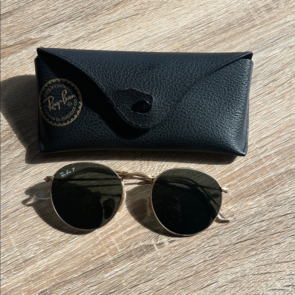 Polarized Ray-Ban Gold Frame Sunglasses with Black Case